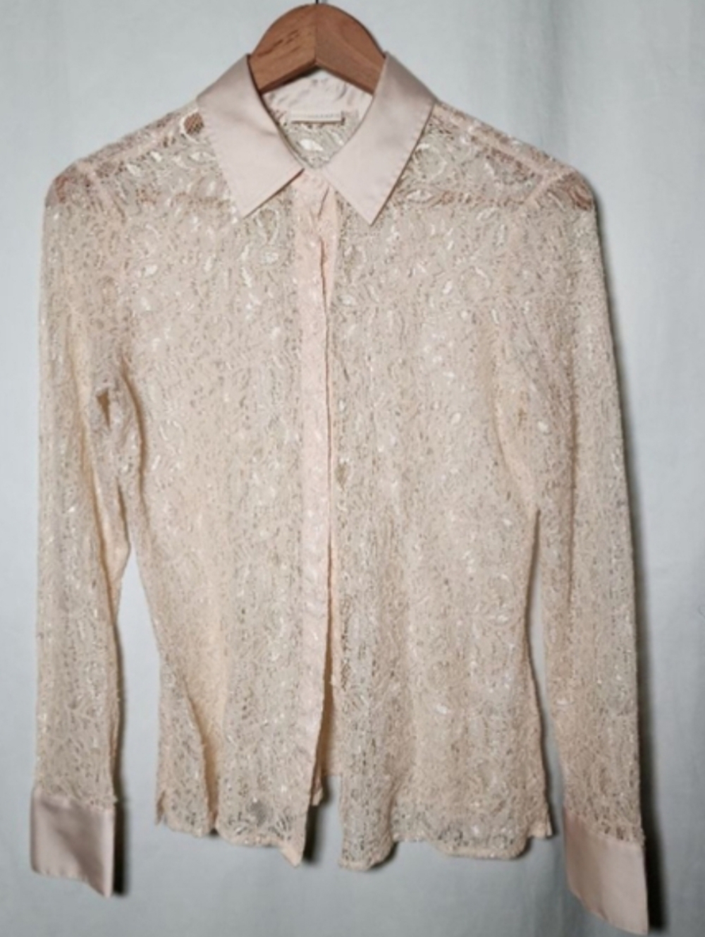 Women's Eva Mendes Beige Lace Long Sleeve Blouse S